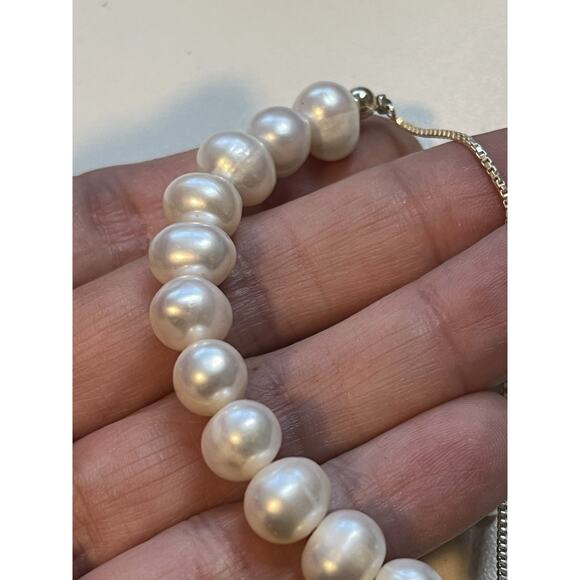 Sterling Silver White Freshwater Cultured Pearl Adjustable Bracelet 925 - Picture 4 of 4